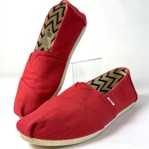 TOMS Womens Red Canvas Alpargata Slip On Loafer Shoes Size 7.5 Flat Espadrille